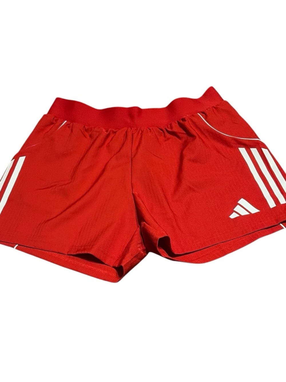adidas Red Women's Athletic Shorts with White Stripe Accents